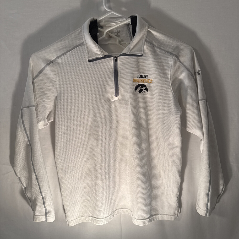 Iowa Hawkeyes Large 1/4 Zip Long Sleeve White Active Wear Loose Fit